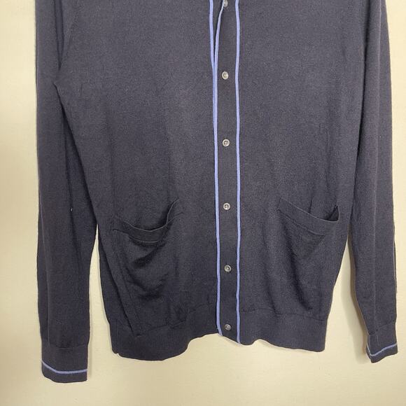 NORDSTROM Tech Smart Blue Merino Wool Button Up Sweater Collared Cardigan Sz M - Picture 3 of 8
